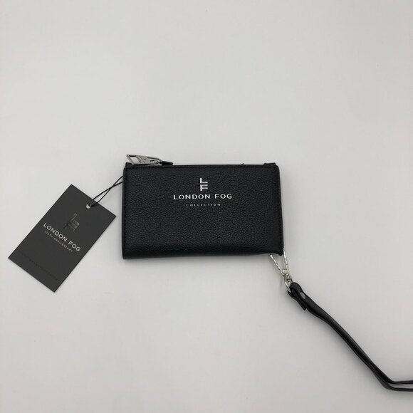 London Fog Perth Bifold Wristlet Wallet Black Faux Leather 6 Card Slots NWT Chic - Picture 1 of 6
